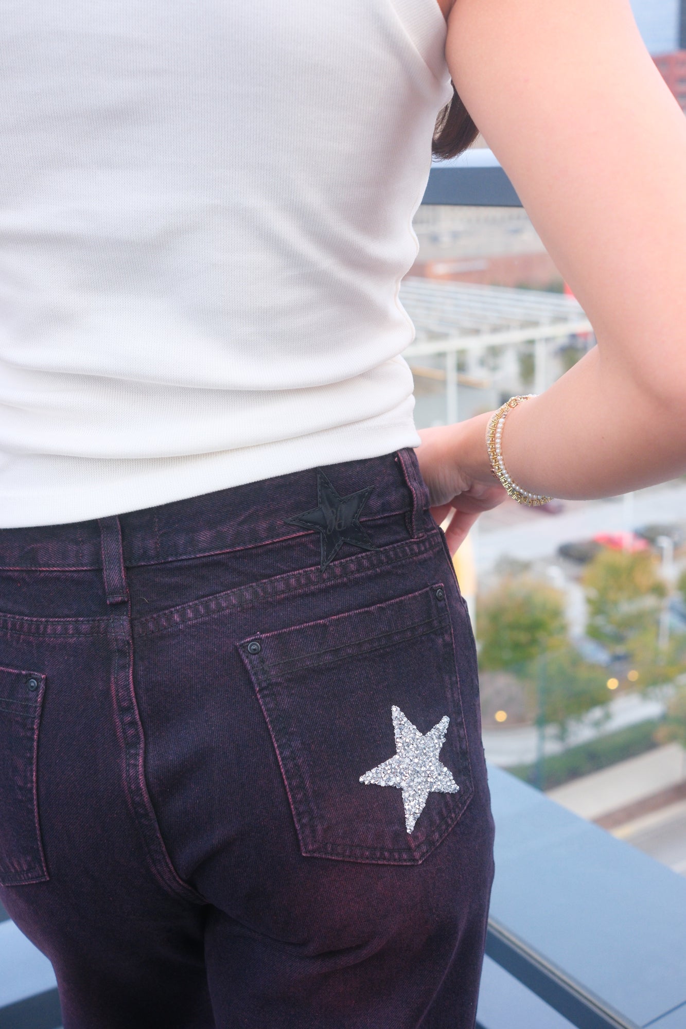 Burgundy Star Jeans
