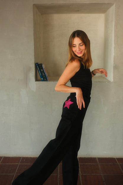 Double Star Black Jeans (Hot Pink)