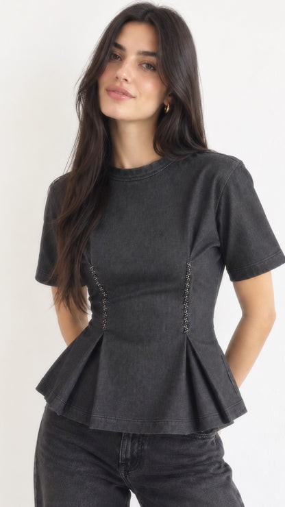 Ballerina Denim Blouse (Gray)