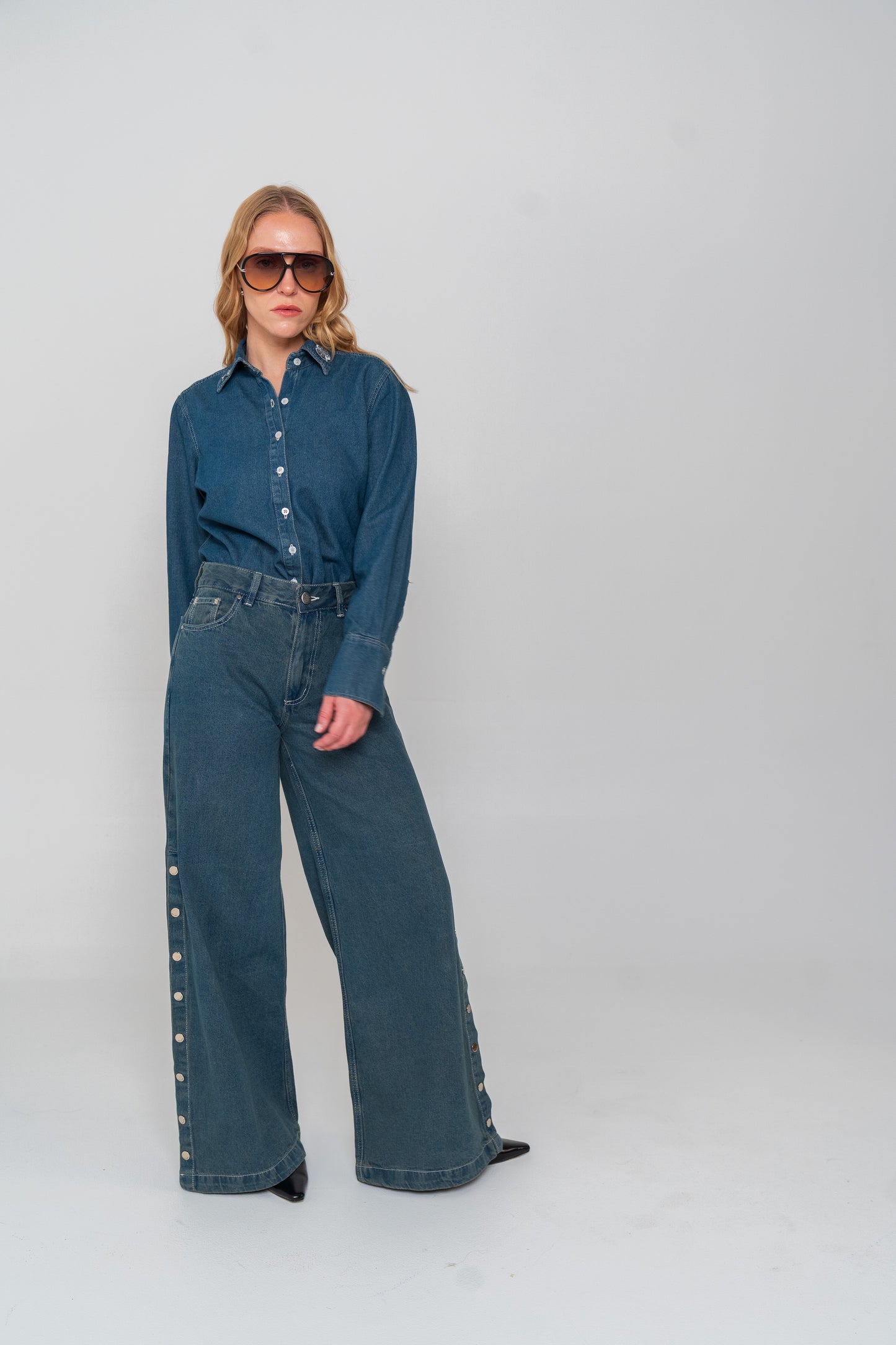 Blue Side Buttons Jeans