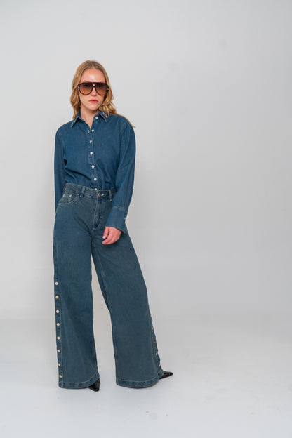 Blue Side Buttons Jeans