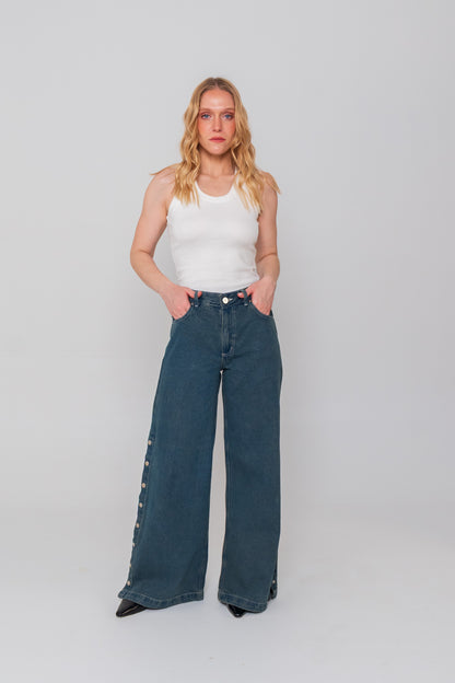 Blue Side Buttons Jeans