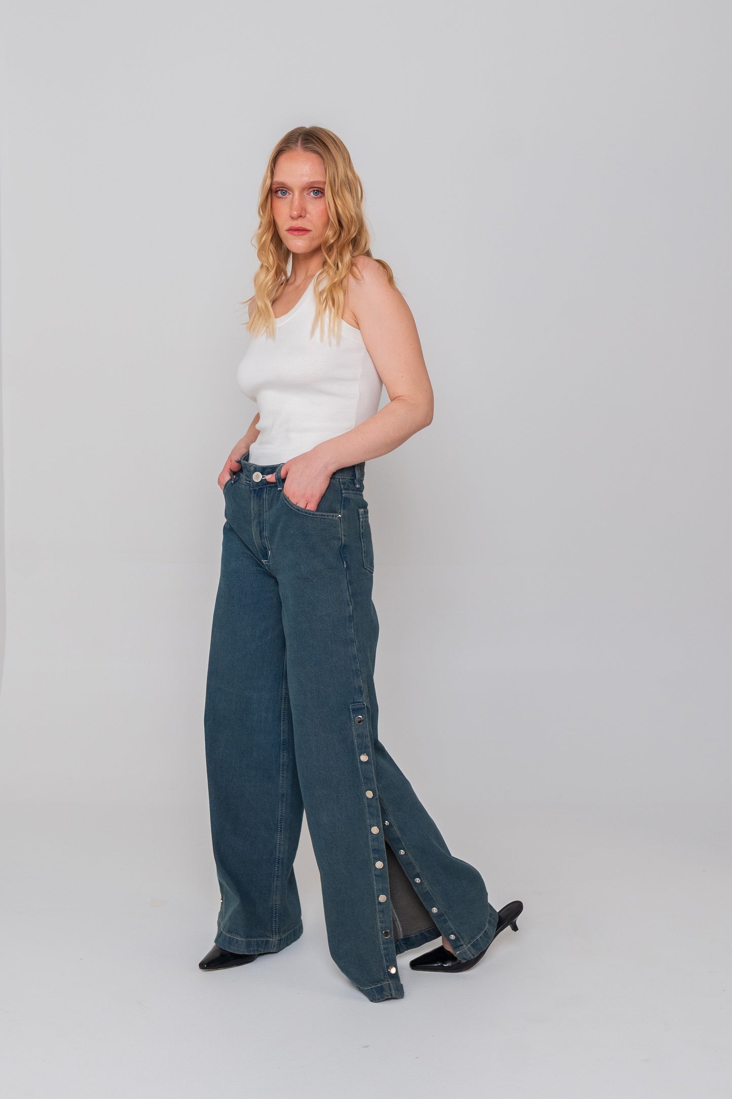 Blue Side Buttons Jeans