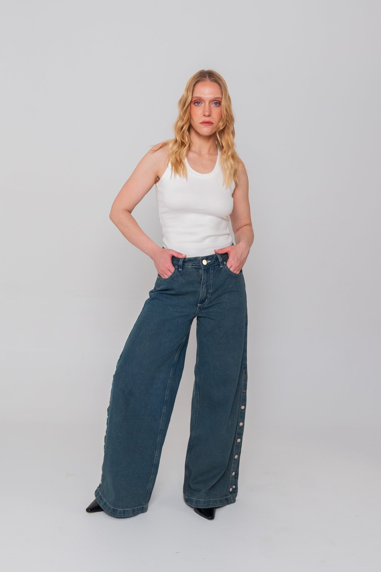 Blue Side Buttons Jeans