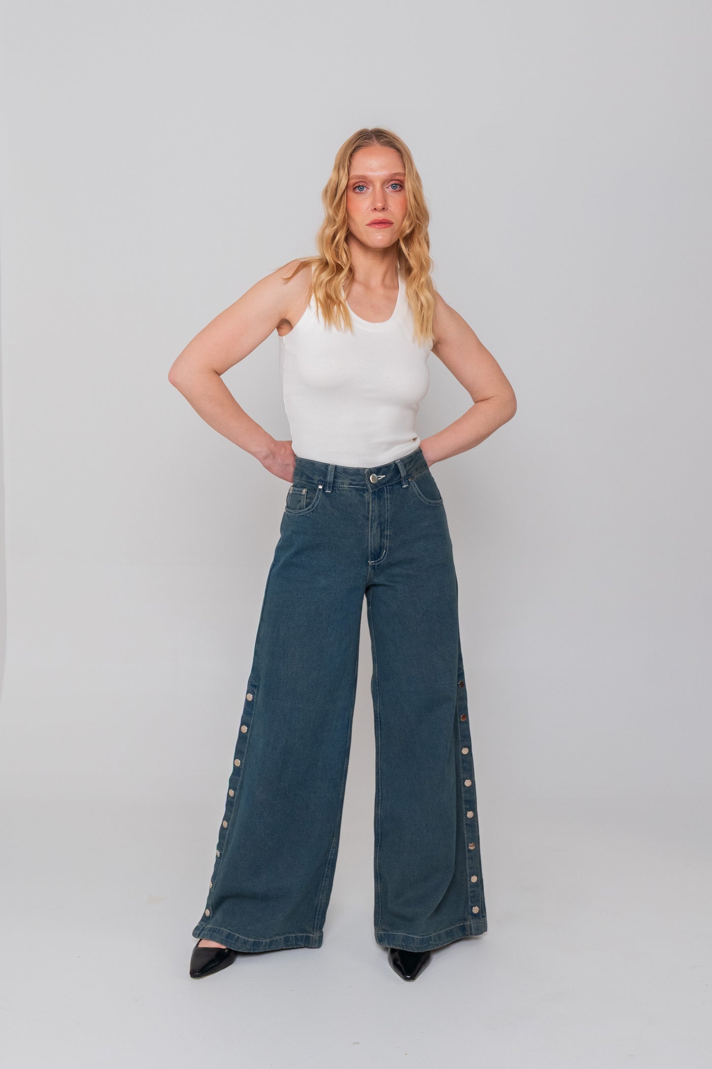 Blue Side Buttons Jeans