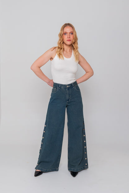 Blue Side Buttons Jeans