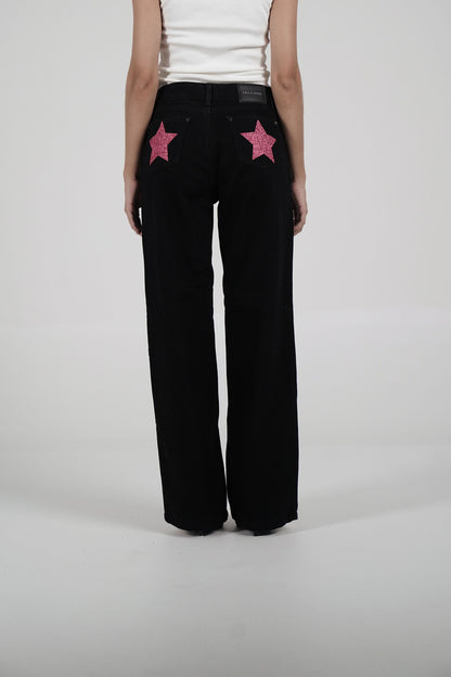 Double Star Black Jeans (Hot Pink)