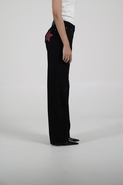 Double Star Black Jeans (Hot Pink)