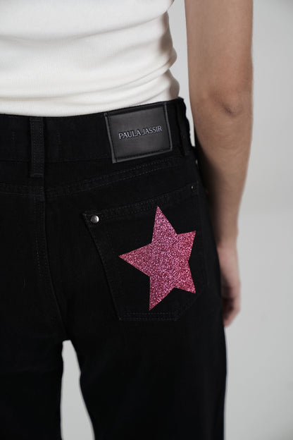 Double Star Black Jeans (Hot Pink)