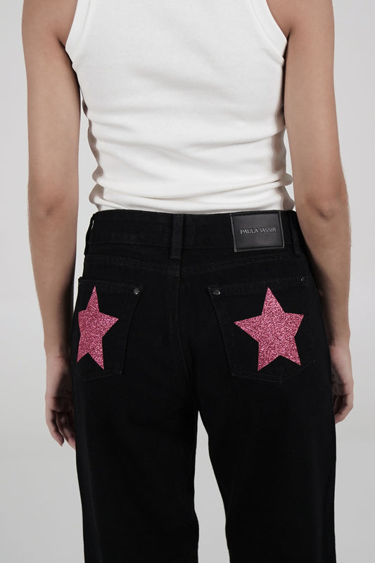 Double Star Black Jeans (Hot Pink)