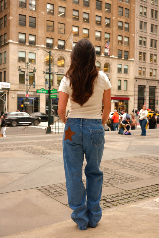 Chunky Leather Star Jeans