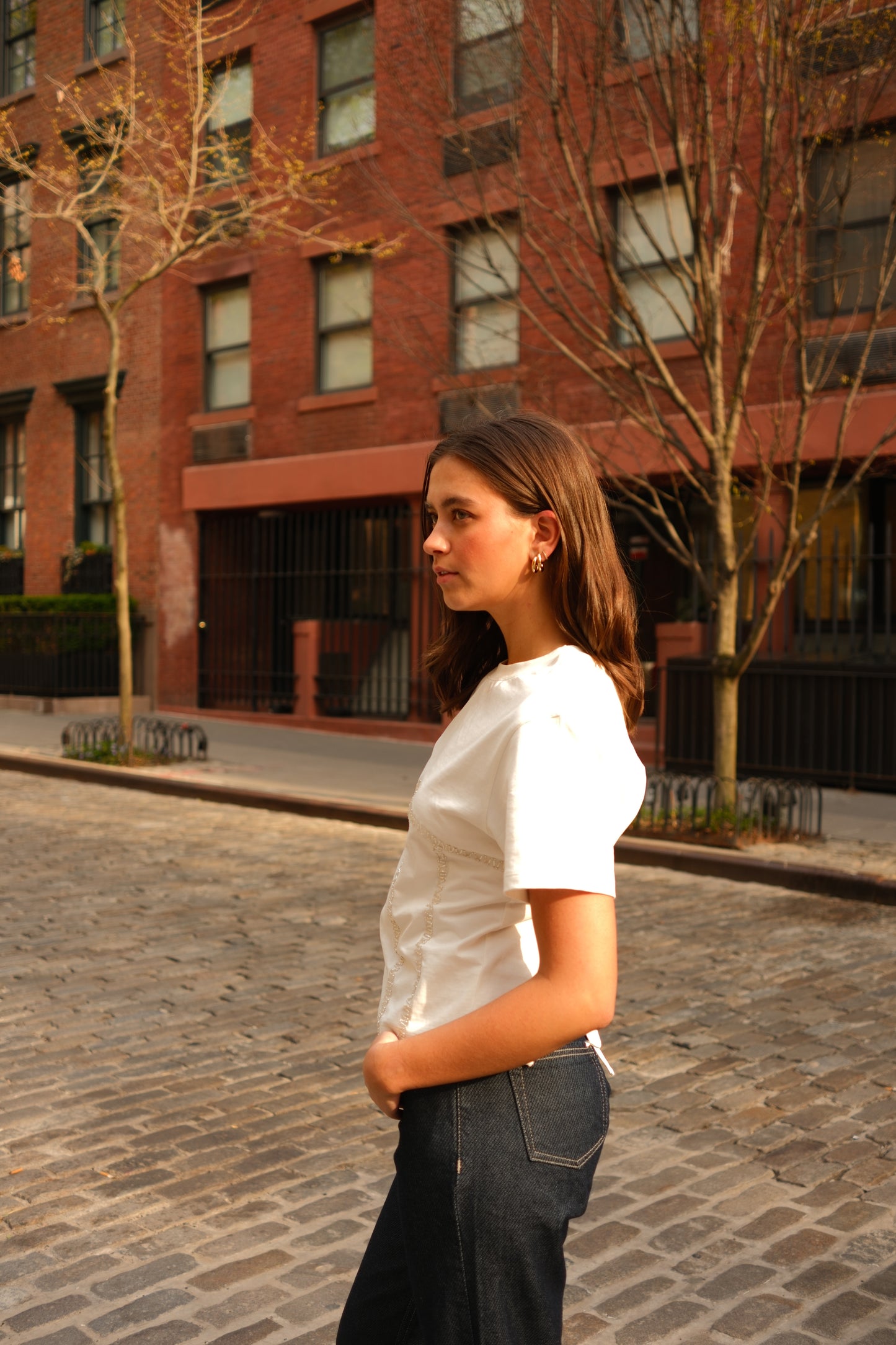 Embroidered Backless Tee (White) PREORDER