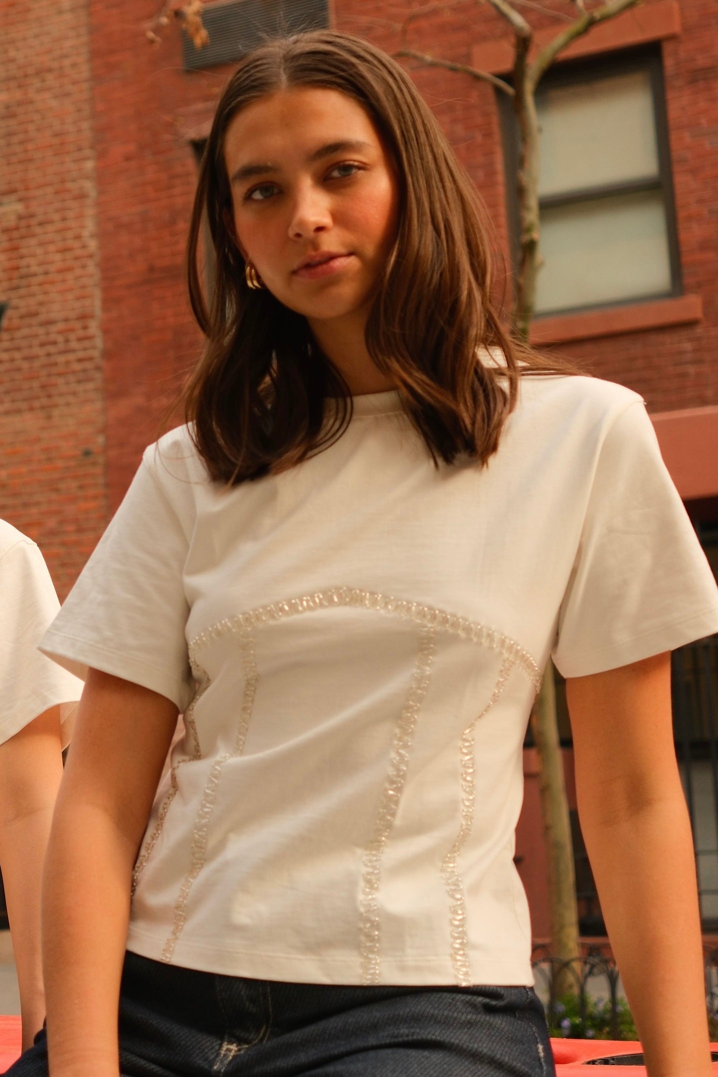 Embroidered Backless Tee (White) PREORDER