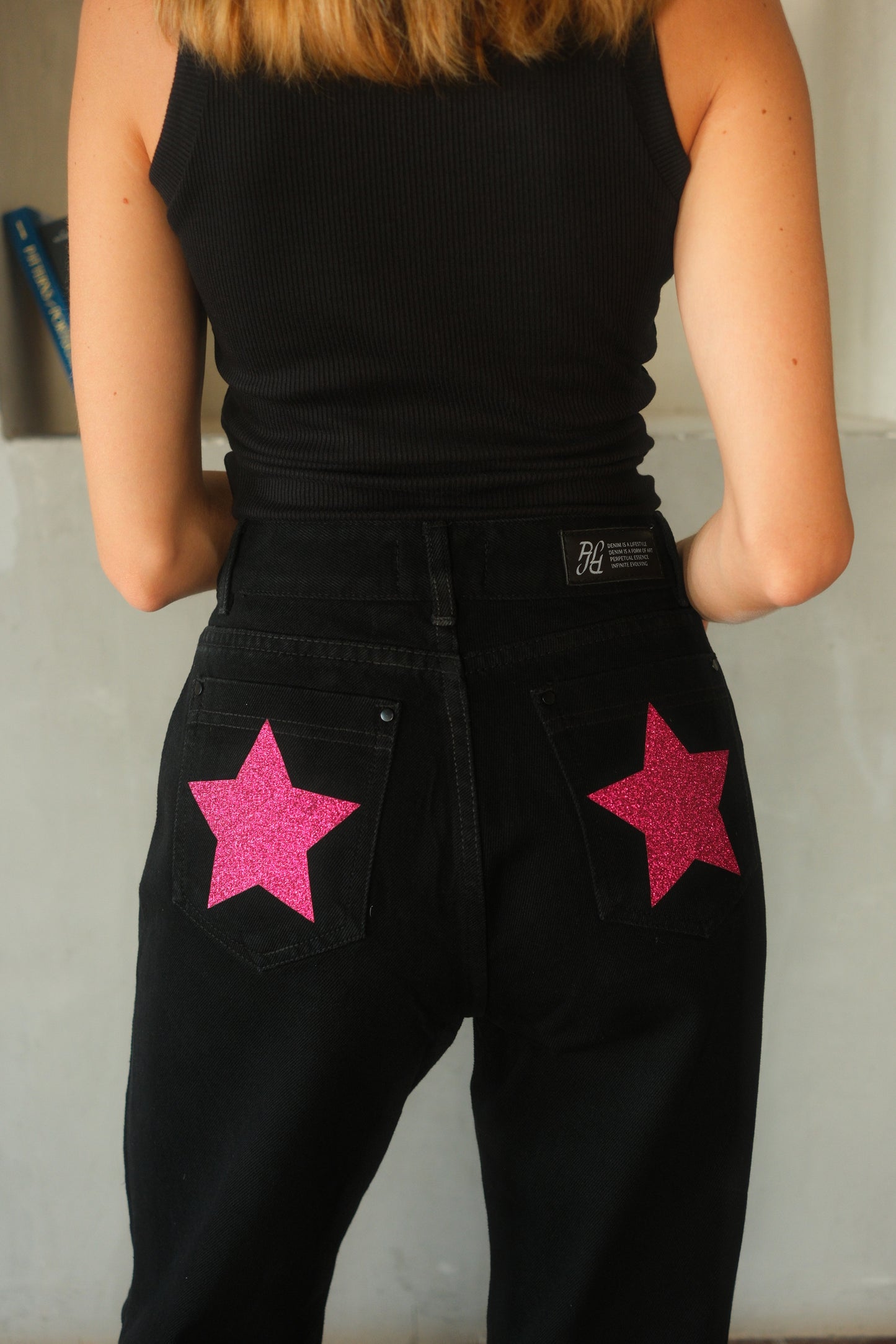 Double Star Black Jeans (Hot Pink)