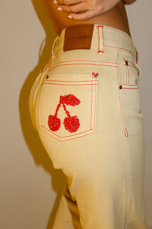 Beige Cherry Jeans